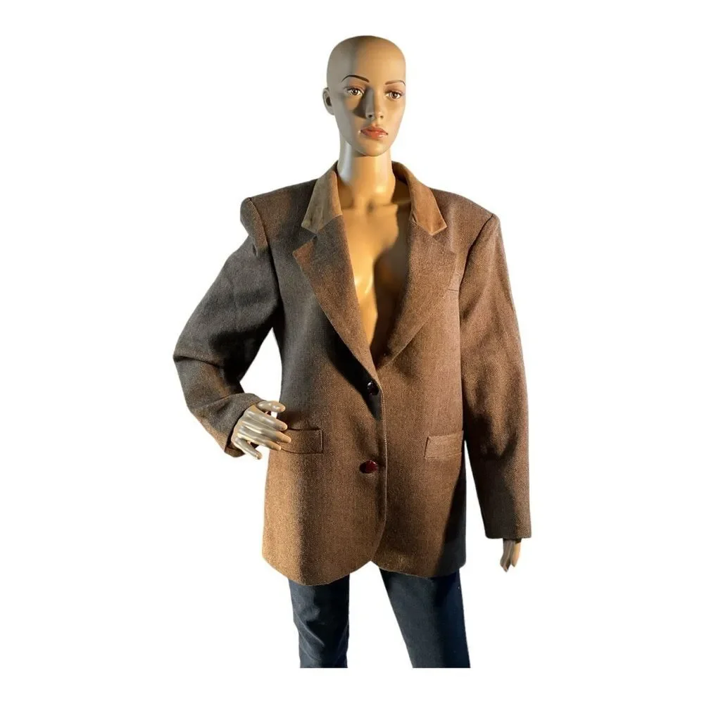 George “A” Women’s Vintage Brown  Wool Tweed Patchwork Oversized Jacket Size M